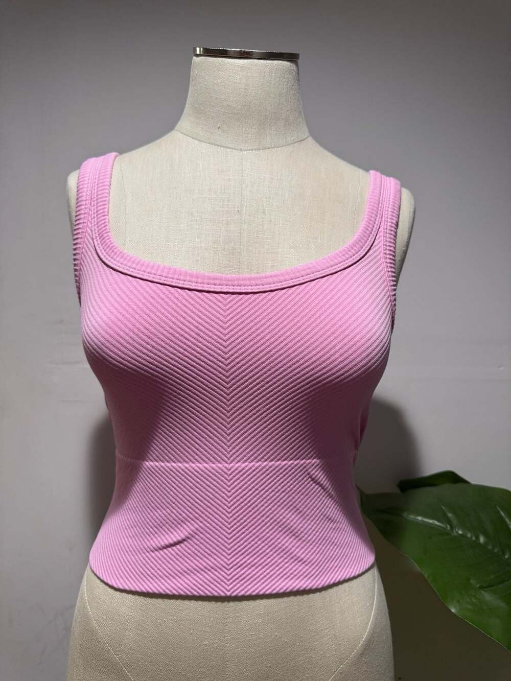 Sunkissed Coconut Seamless Chevron Ribbed Crop Tank Top Pink One Size